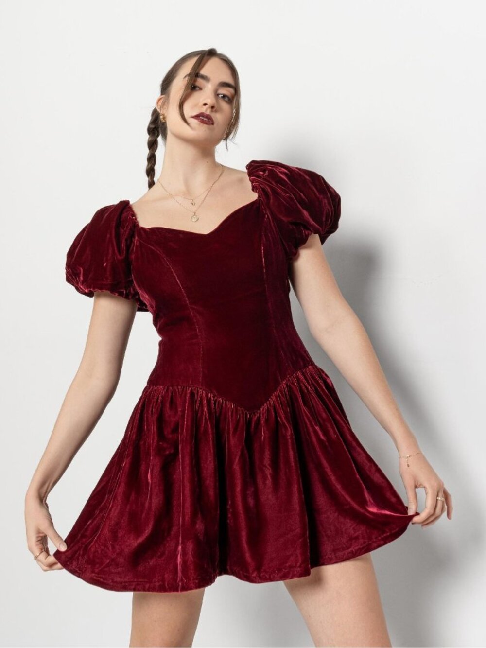 VELVET HOLIDAY DRESS Cocktail Mini Red Vintage 80's / Medium